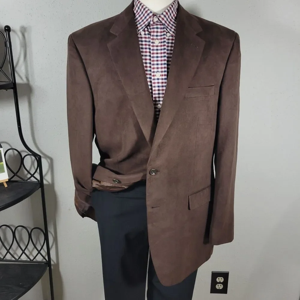 Lauren Ralph Lauren Men's Sport Coat Blazer Two Button Brown Suede Polyester 44L